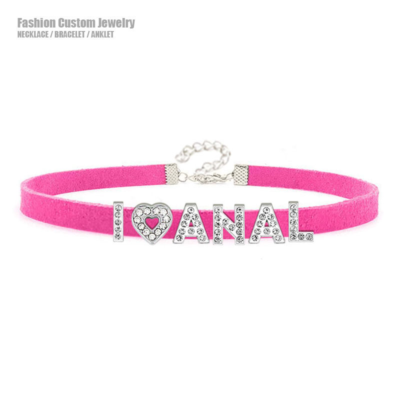 Crystal Choker Necklace - Seksi sıcak Rhinestone mektuplar ben aşk