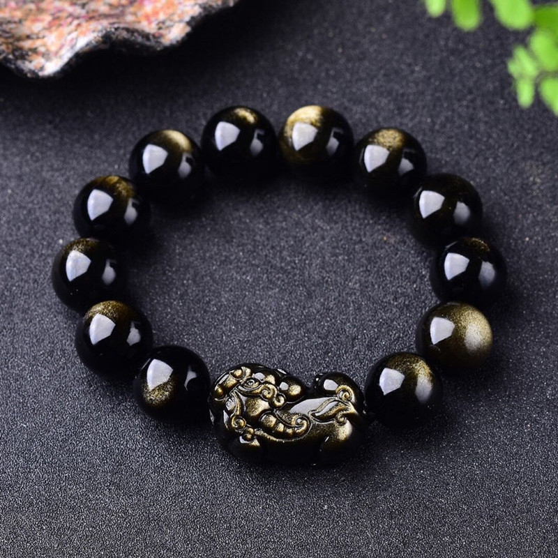 Gemstone Bracelet Healing - Doğal Altın Obsidyen Bilezik Erkek Kadın