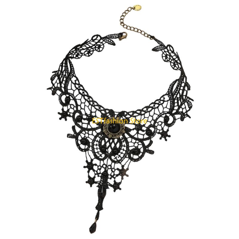 Crystal Choker Necklace - Y5GC Dantel Gerdanlık Kolye Gotik Dantel