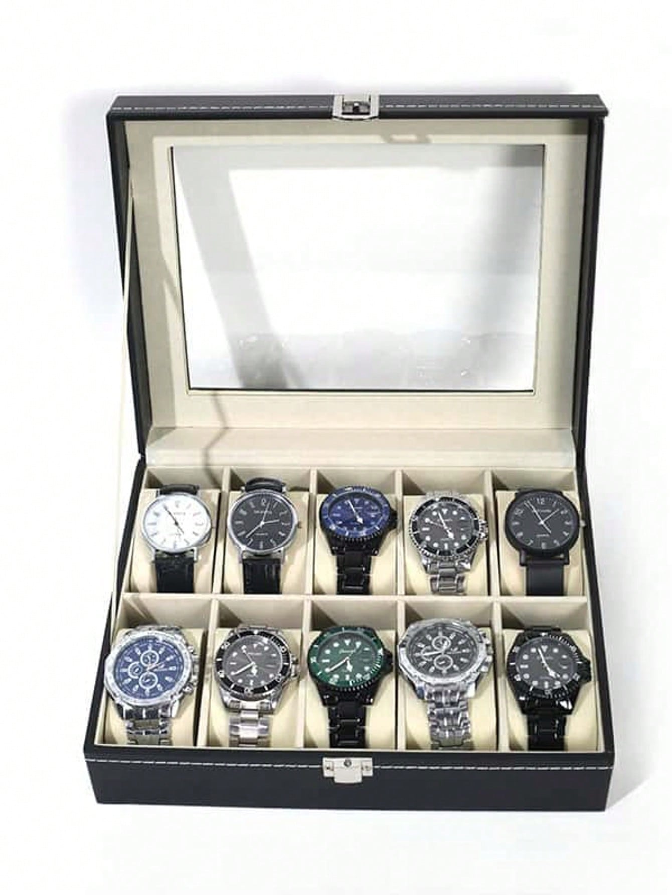 Jewelry And Watches Box - Kilitli Deri Saat Kutusu, Büyük Kapasiteli