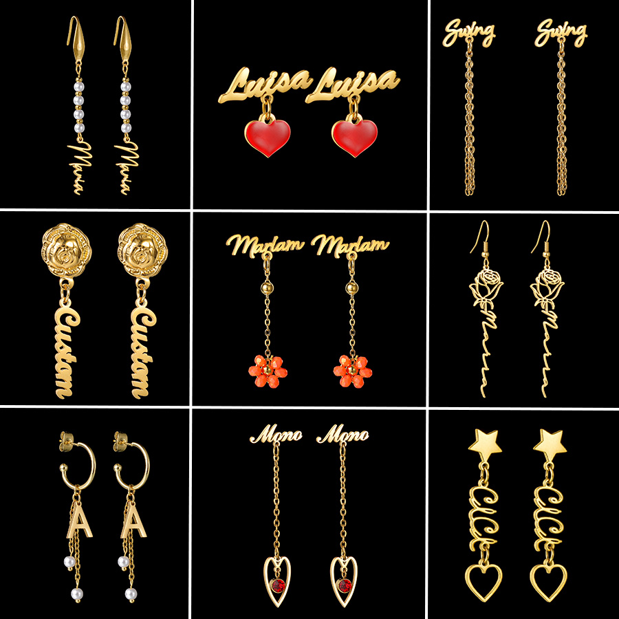 Pearl Stud Earrings - Auxauxme Özel Ad Küpe Paslanmaz Çelik