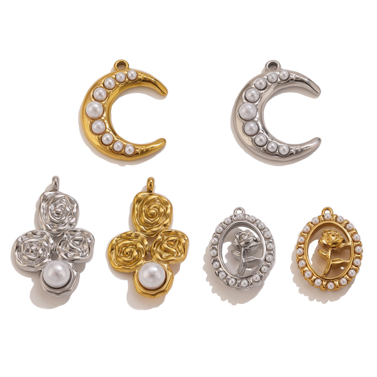 Pearl Stud Earrings - 5 adet paslanmaz çelik 18K altın