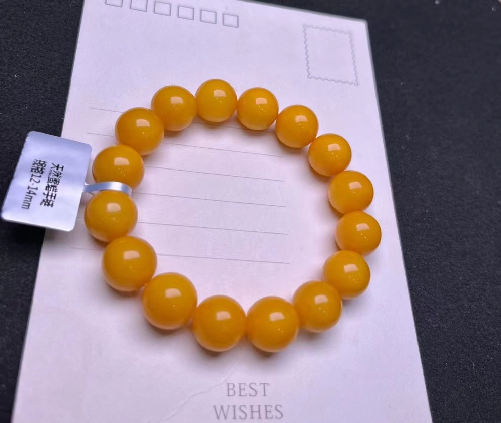 Gemstone Bracelet Healing - Doğal Sarı Amber Taş Yuvarlak Boncuklu
