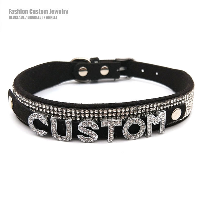 Crystal Choker Necklace - Parlak Rhinestone Harfler Özel Yaka Gerdanlık