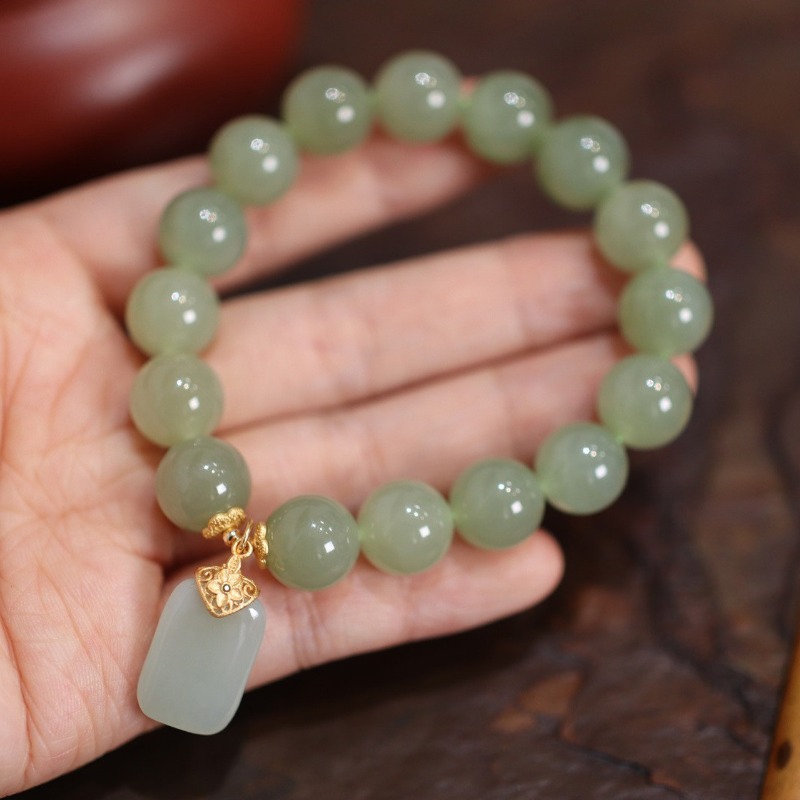 Gemstone Bracelet Healing - Doğal Hotan Yeşim Boncuk çiçek lotusBracelet